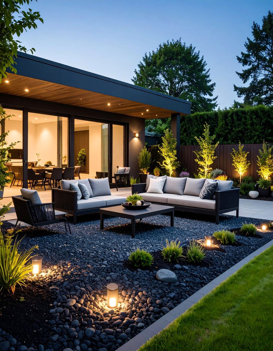 Contemporary Patio with Black Rock Base - 25 Black River Rock Landscaping Ideas