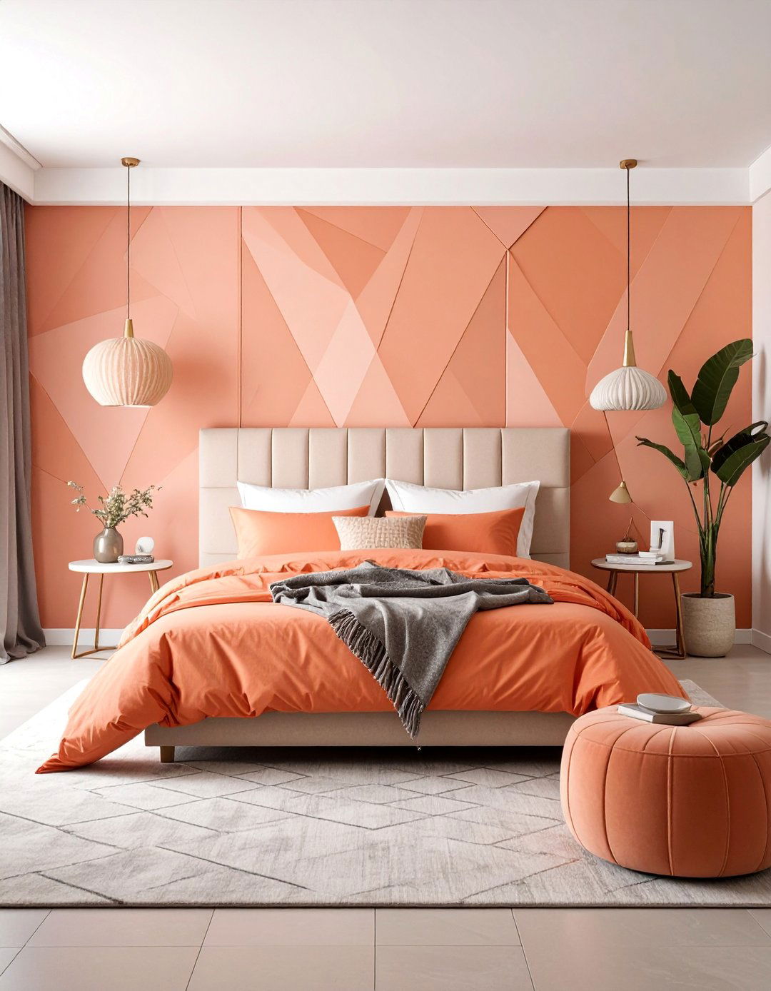 Contemporary Peach Bedroom with Geometric Patterns - 25 Peach Bedroom Ideas