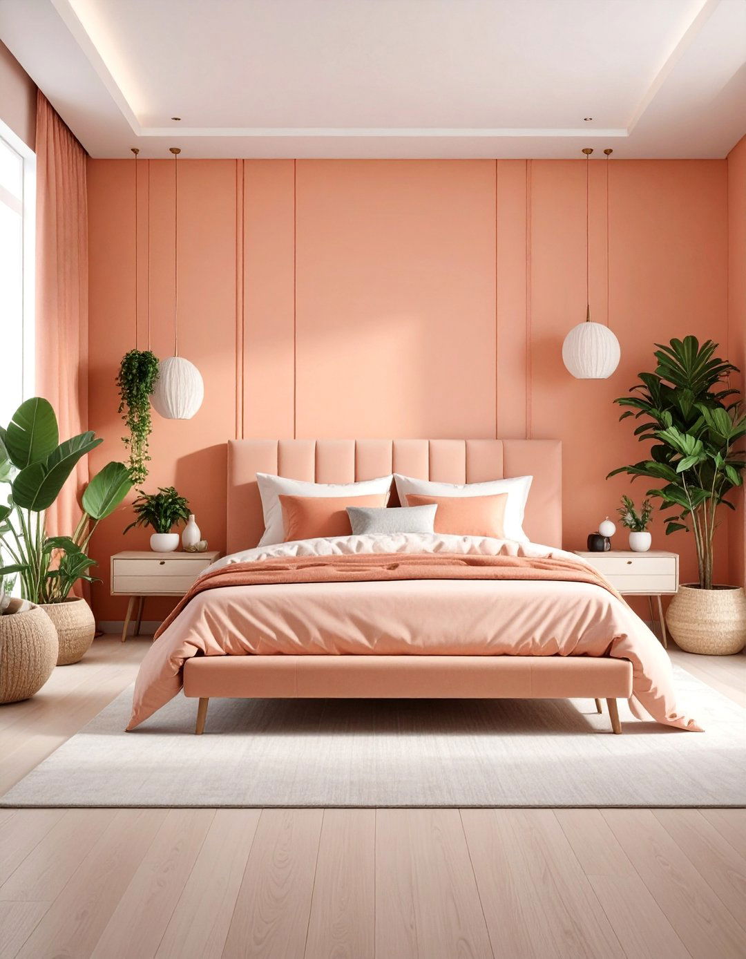 Contemporary Peach Bedroom with Textural Contrasts - 25 Peach Bedroom Ideas