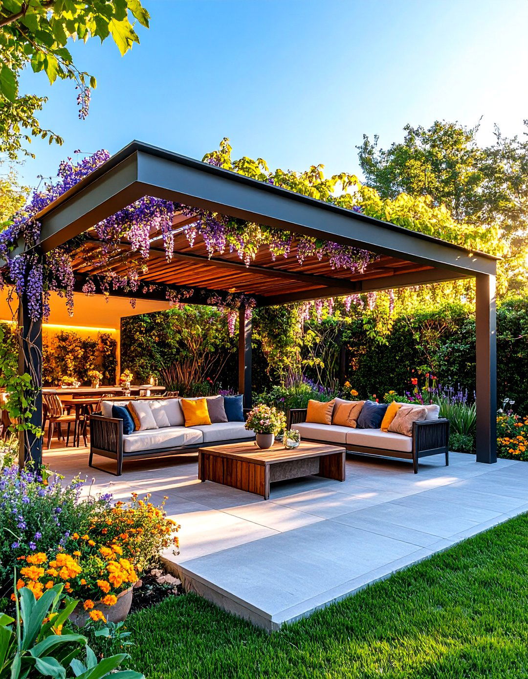 Contemporary Pergola Veranda with Climbing Vines - 25 Veranda Ideas