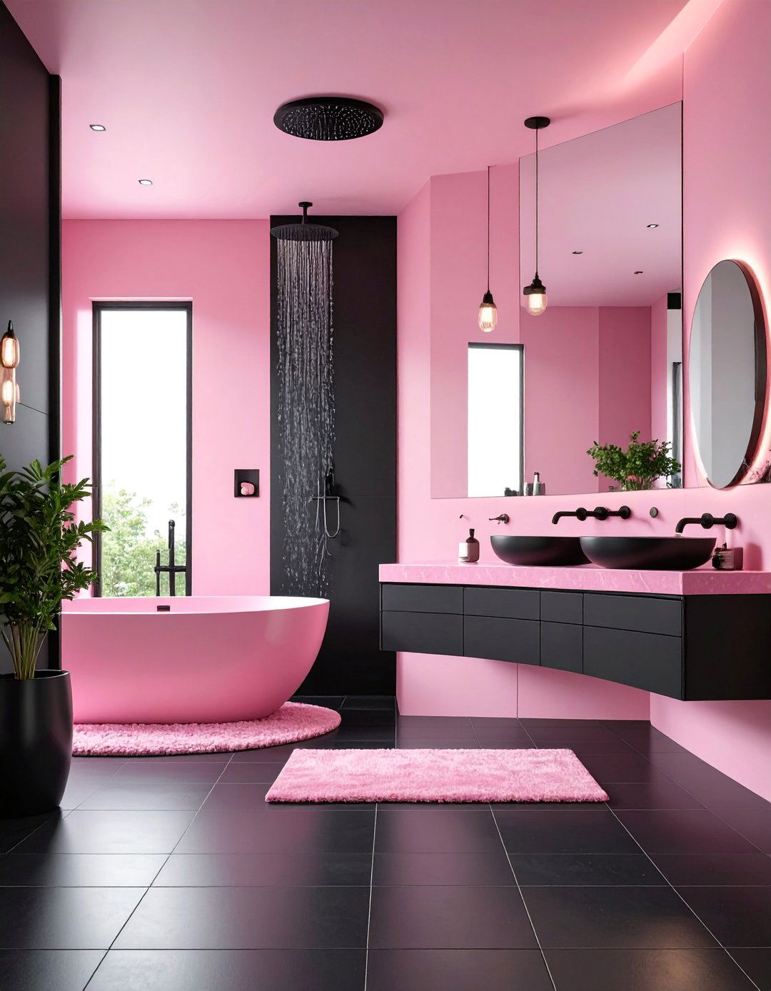 Contemporary Pink and Black Wet Room Design - 25 Pink and Black Bathroom Ideas