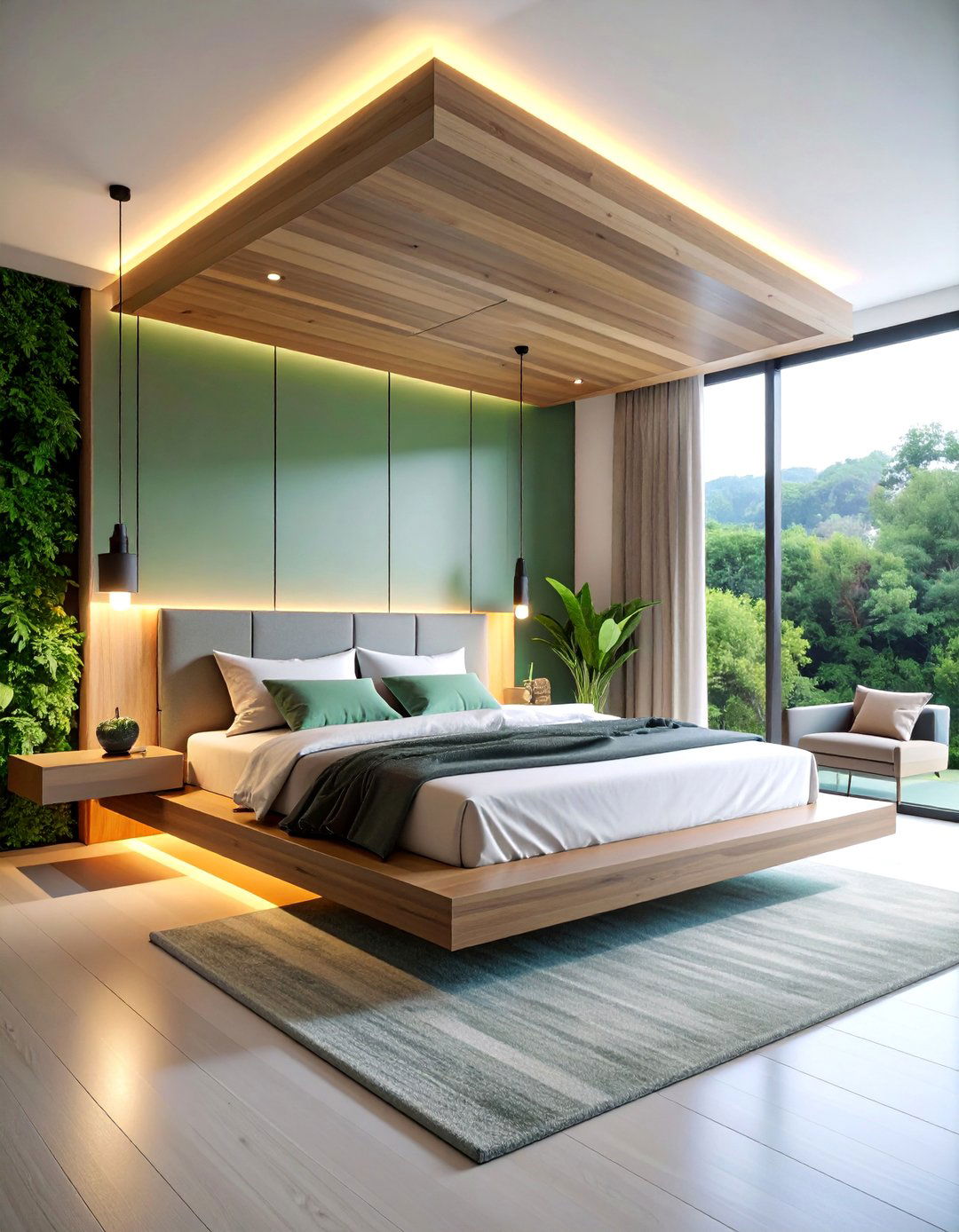 Contemporary Platform Bed Nook with Floating Elements - 25 Bed Nook Ideas