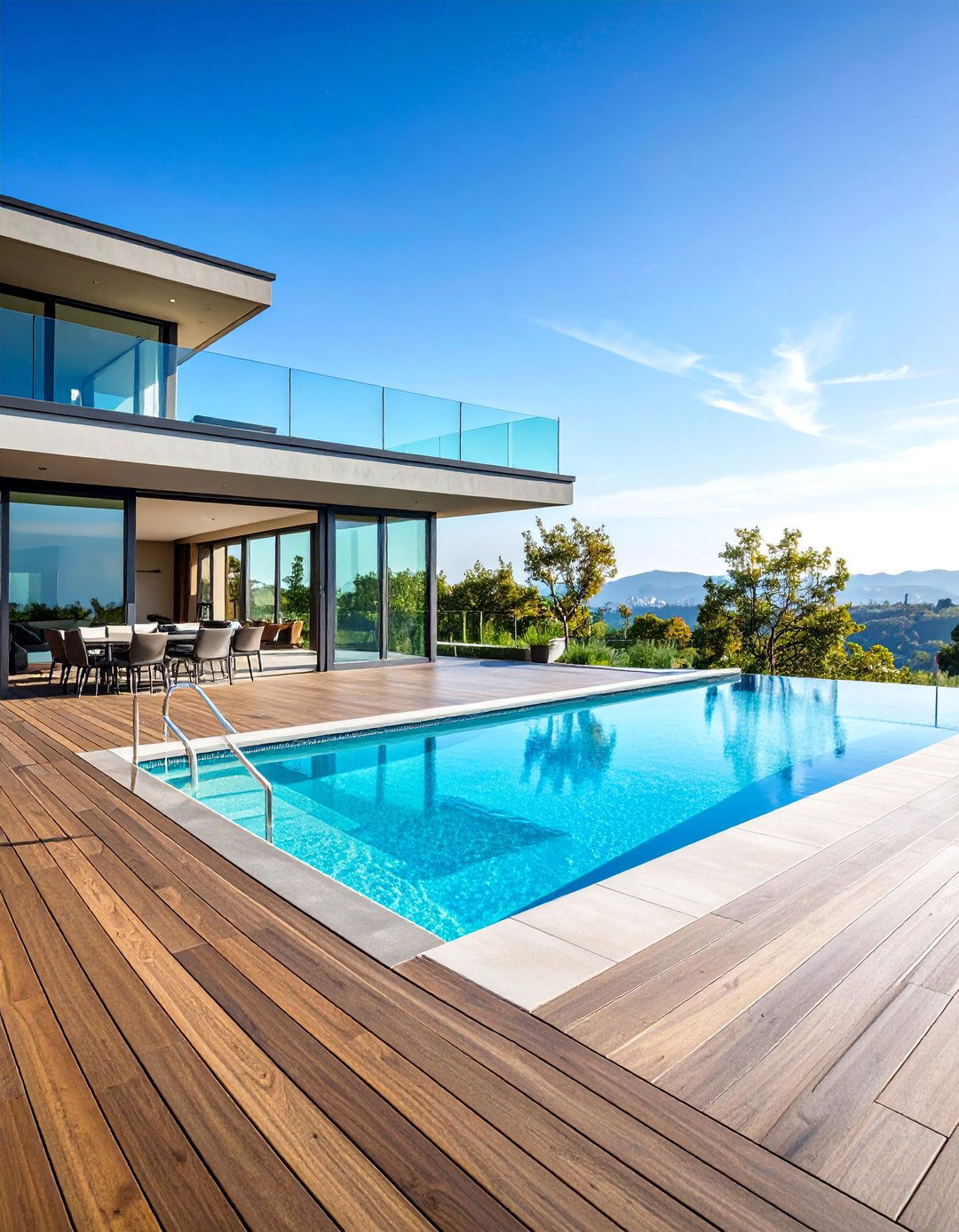 Contemporary Pool Deck with Glass Panel Railings - 25 Pool Deck Ideas