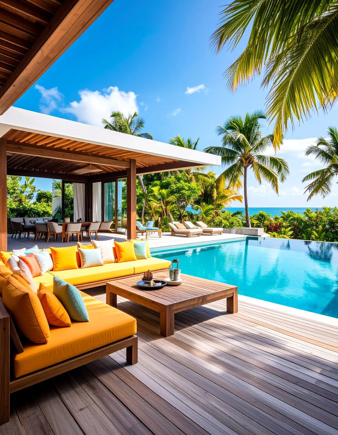 Contemporary Pool Pavilion with Living Room Setup - 25 Pool Gazebo Ideas