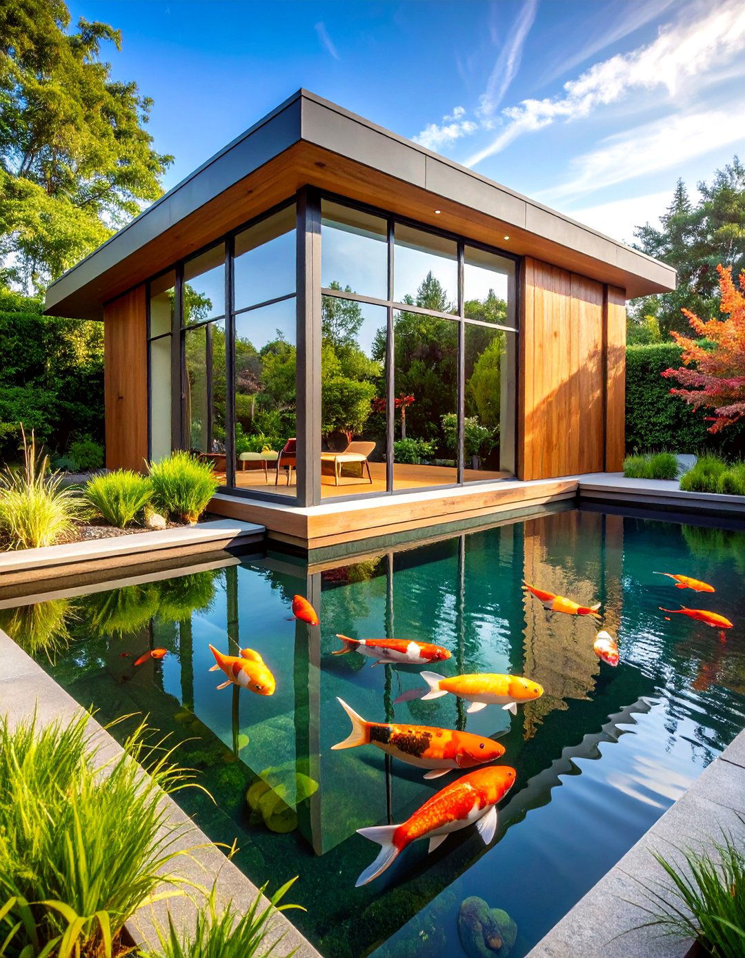 Contemporary Raised Koi Display Pond - 25 Raised Garden Pond Ideas