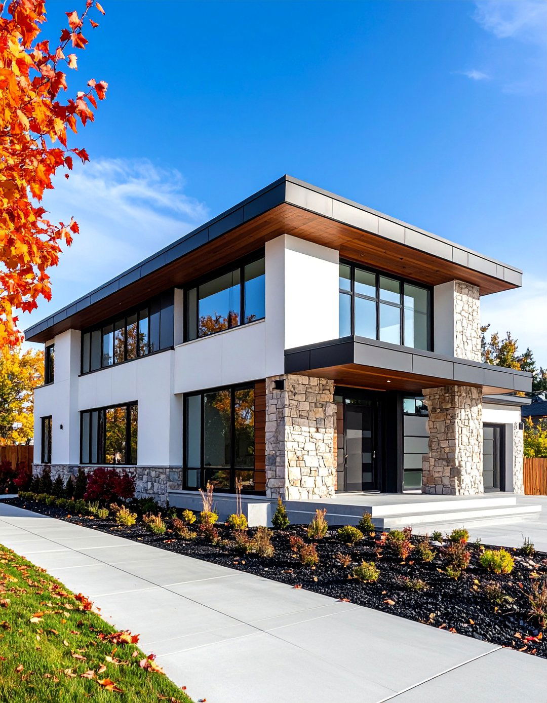Contemporary Ranch with Mixed Materials - 25 White Exterior Home with a Black Roof Ideas