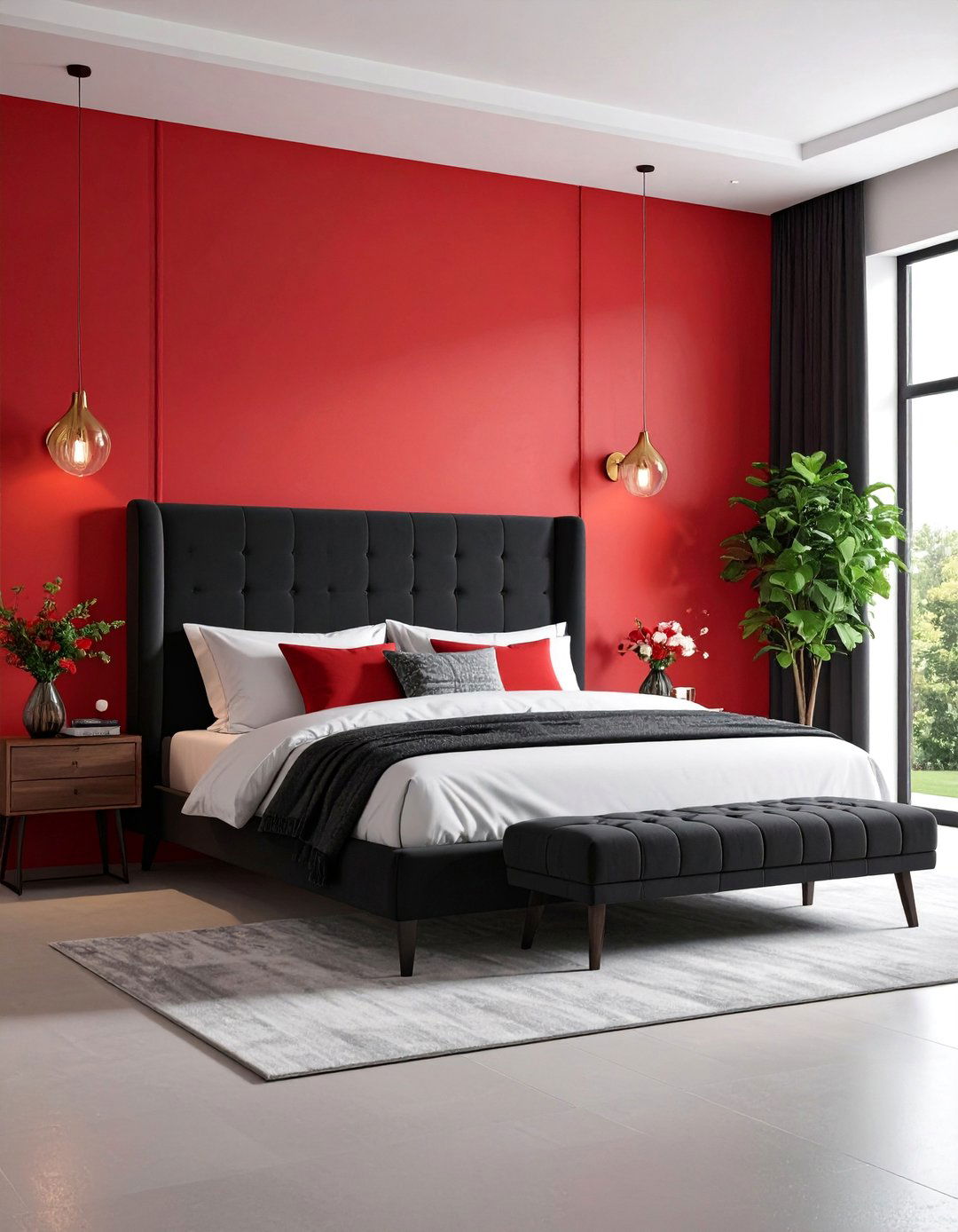 Contemporary Red Accent Wall Bedroom - 25 Red and Black Bedroom Ideas