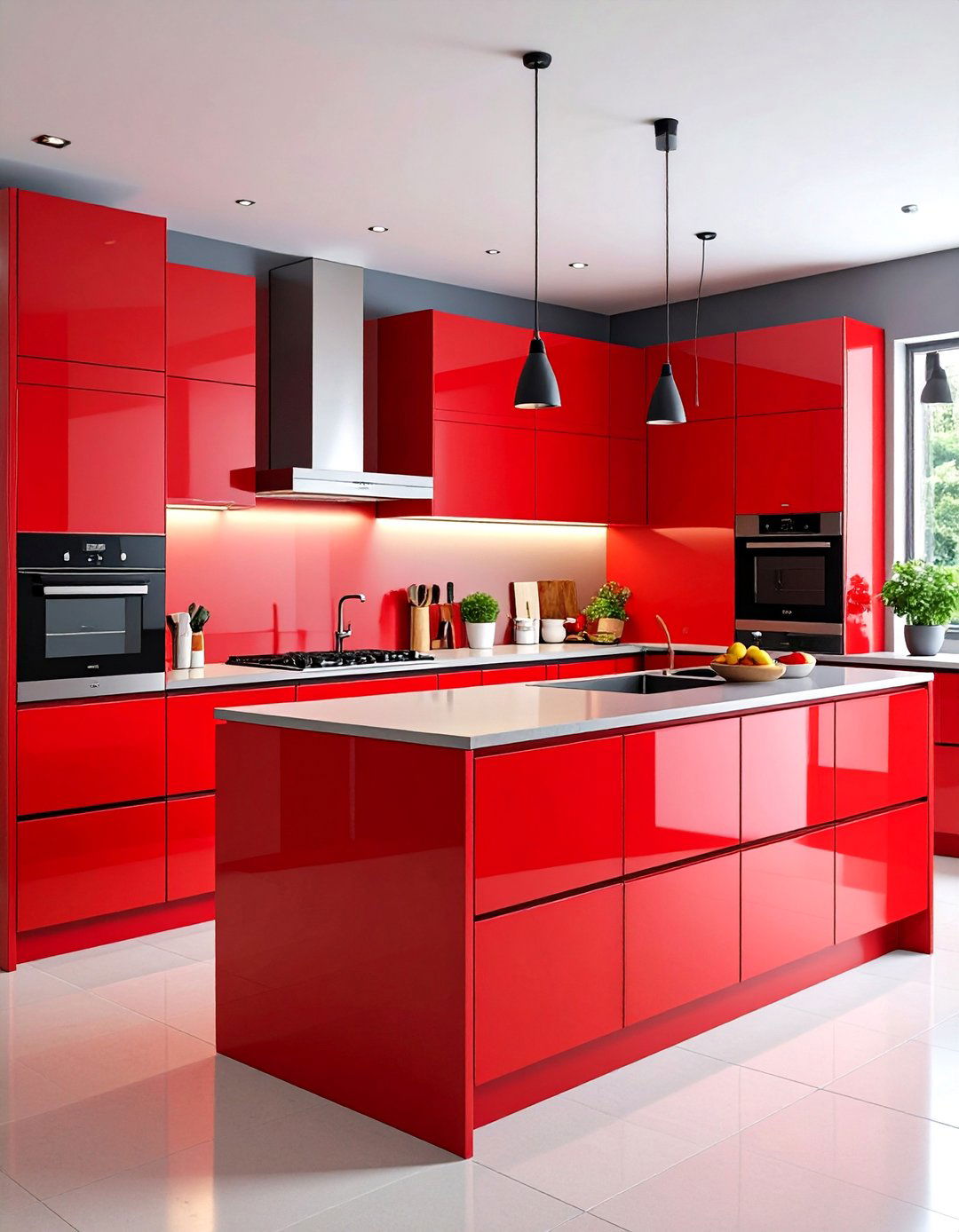 Contemporary Red Lacquer Kitchen - 25 Red Kitchens
