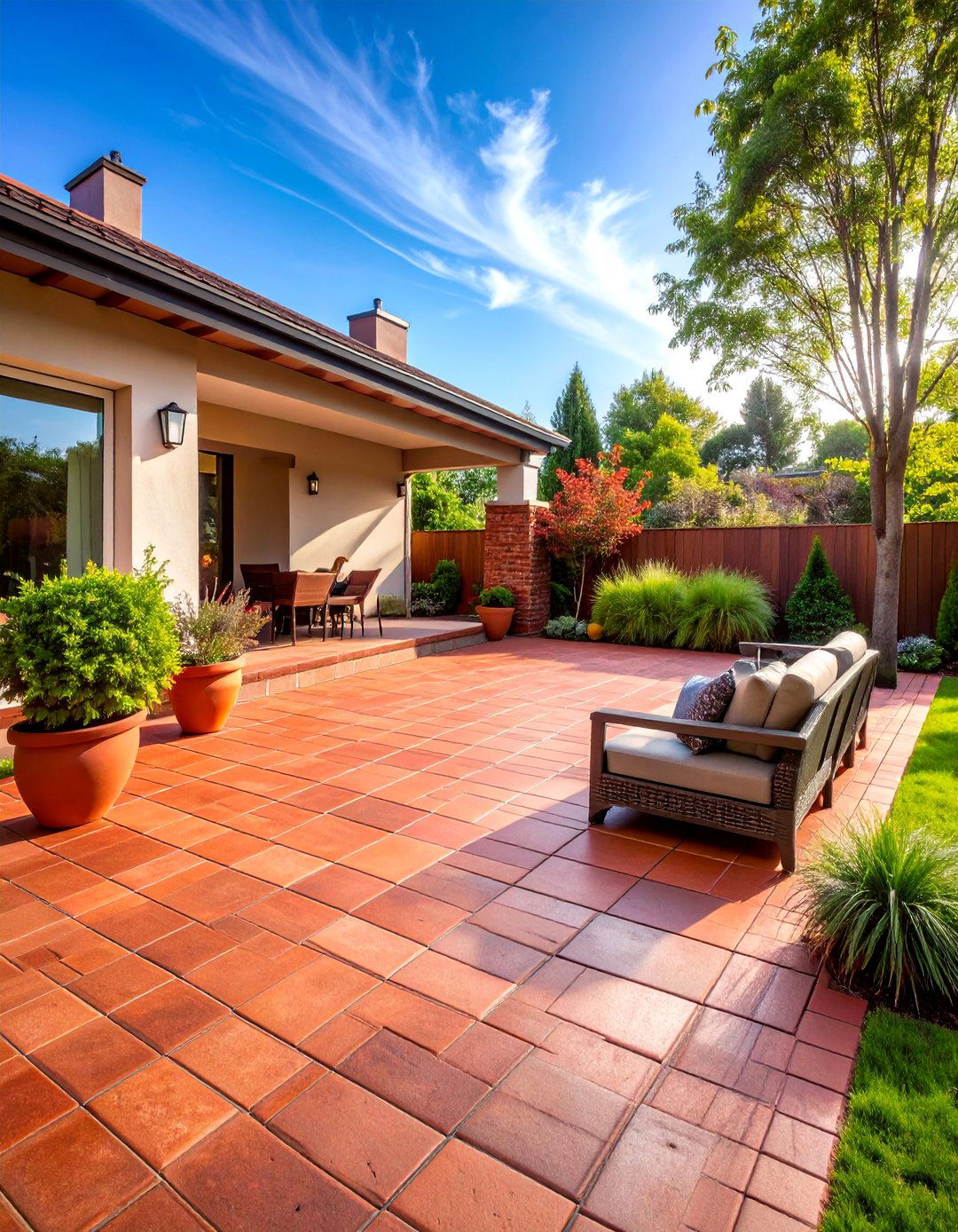 Contemporary Red Paver Large Format Patio - 25 Red Paver Patio Ideas