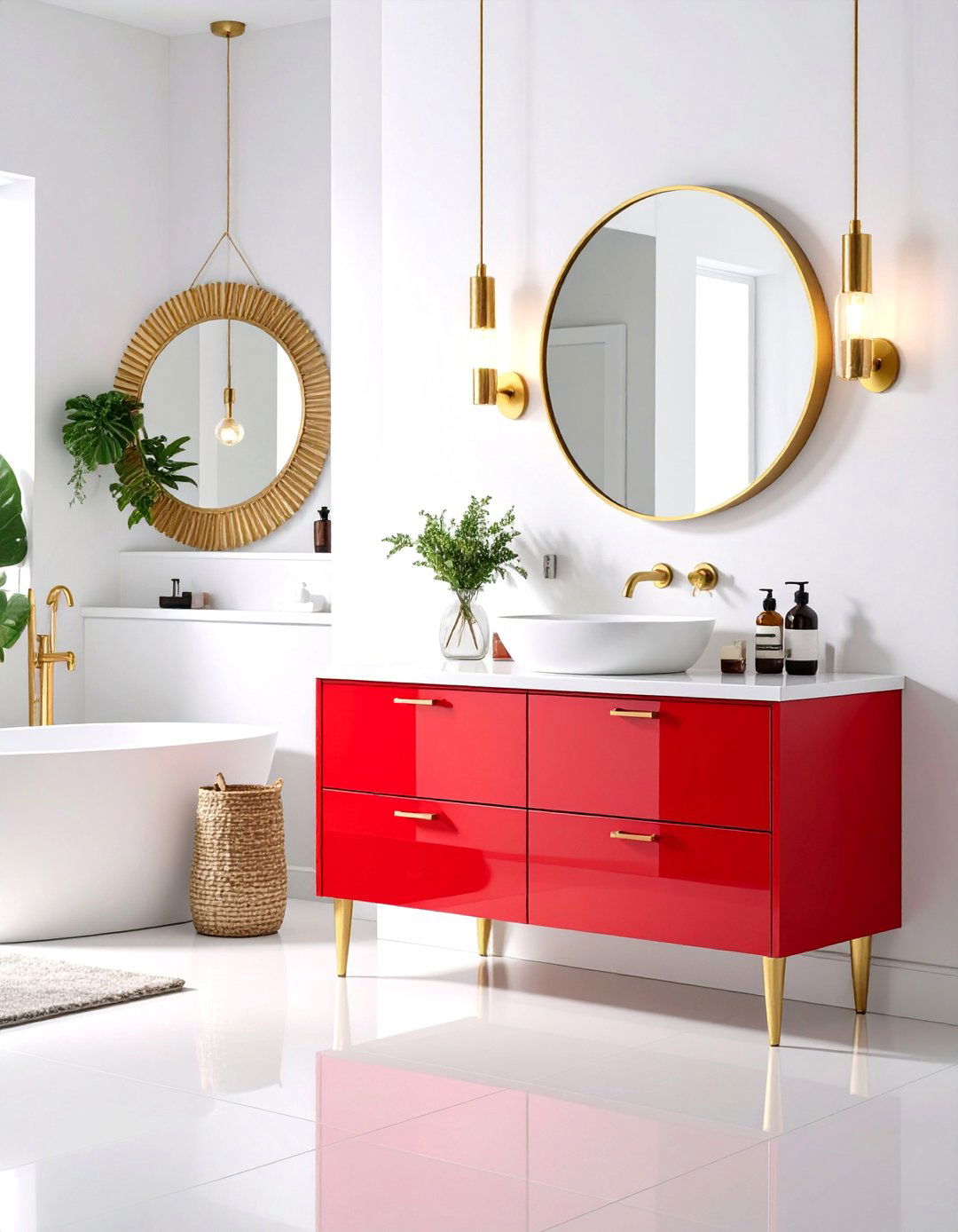 Contemporary Red Vanity Statement Bathroom - 25 Red Bathroom Ideas
