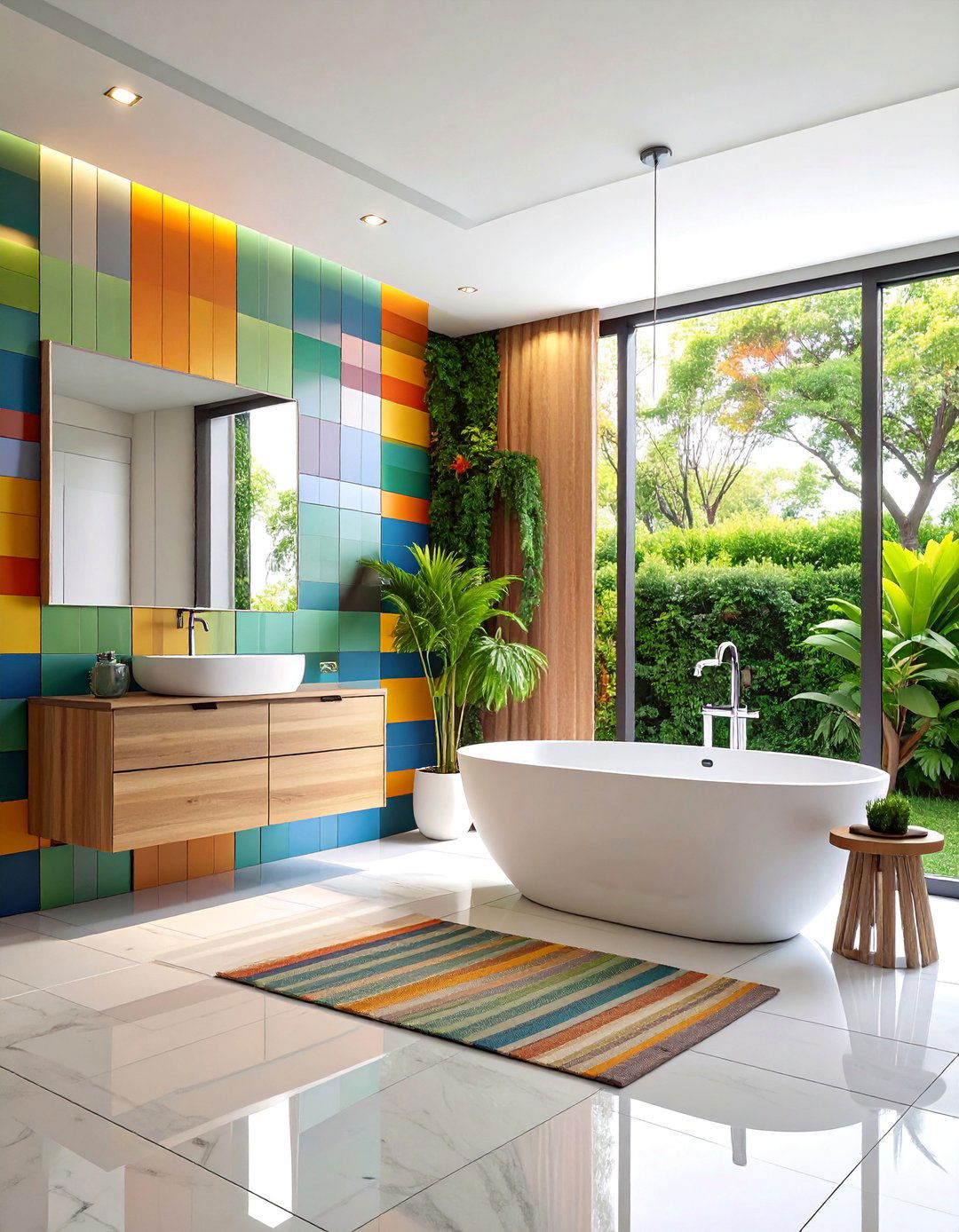 Contemporary Ribbon Tile Linear Bathroom Design - 25 Bathroom Tile Ideas