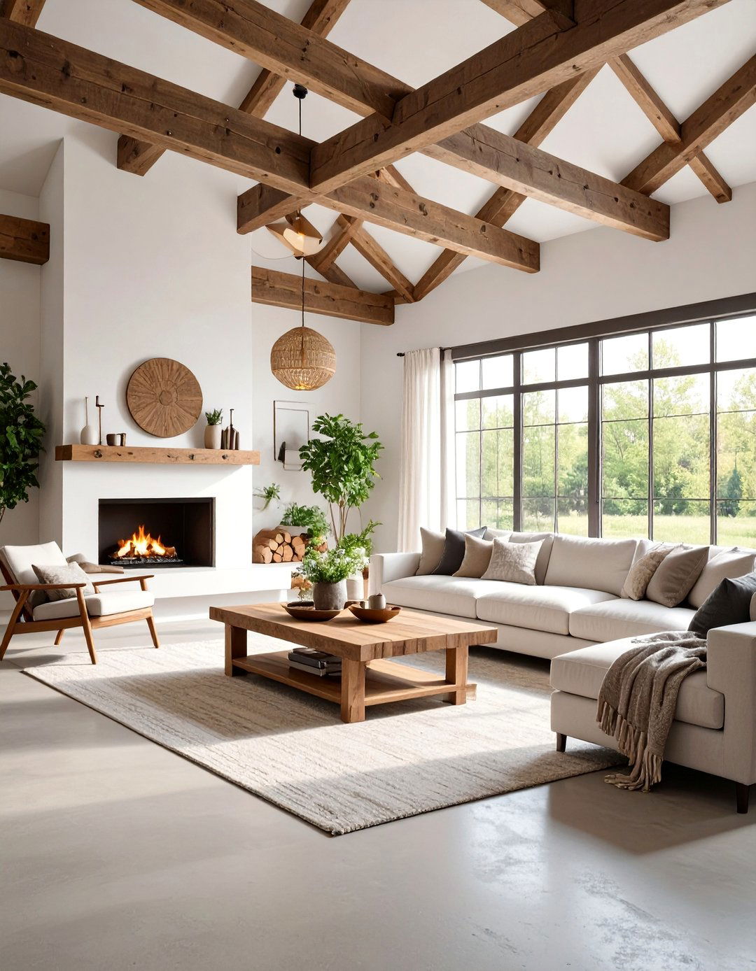 Contemporary Rustic Living Room with Steel and Wood Beam Combinations - 25 Exposed Beam Living Room Ideas