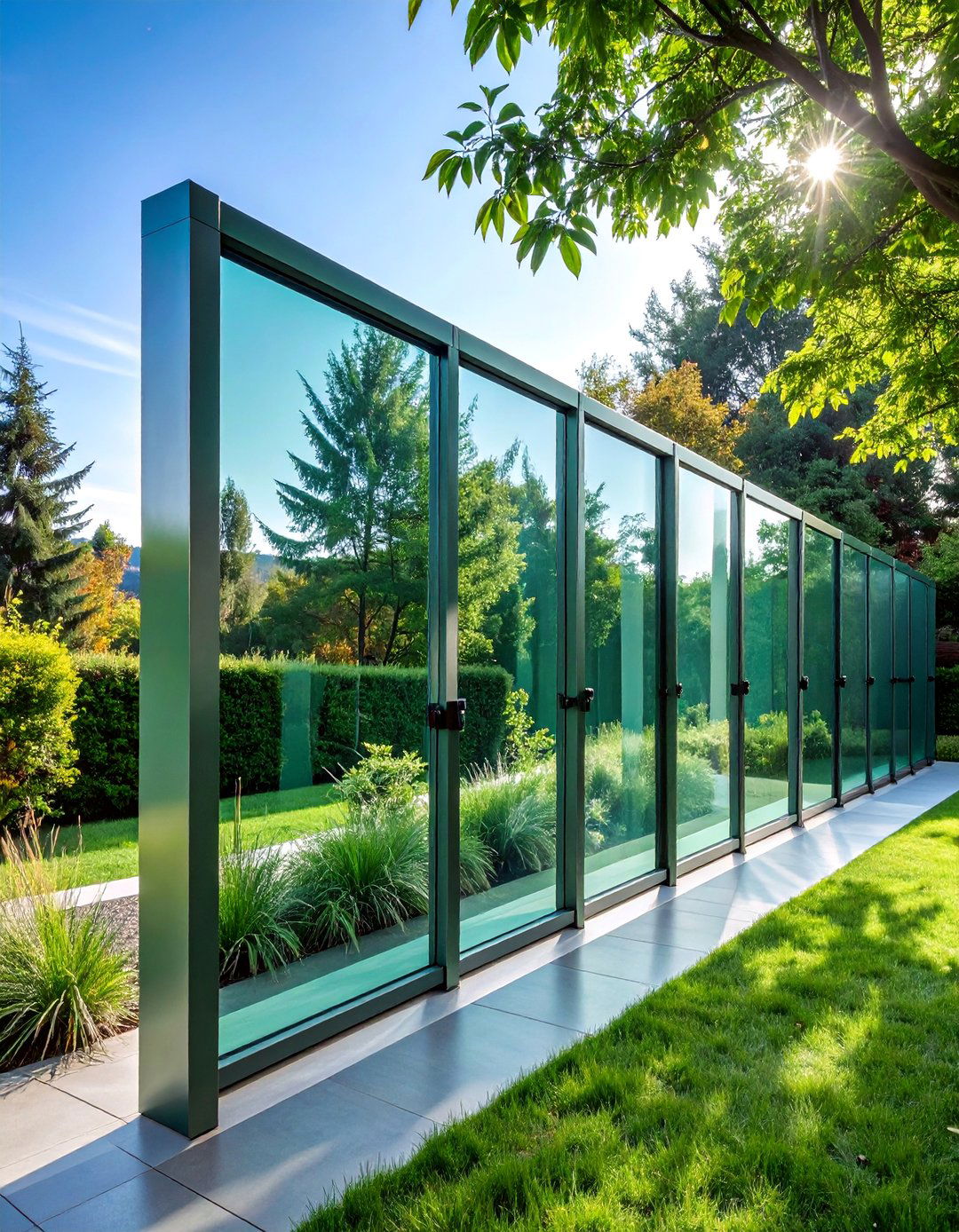 Contemporary Sage Green Glass Panel Fence - 25 Sage Green Garden Fence Ideas