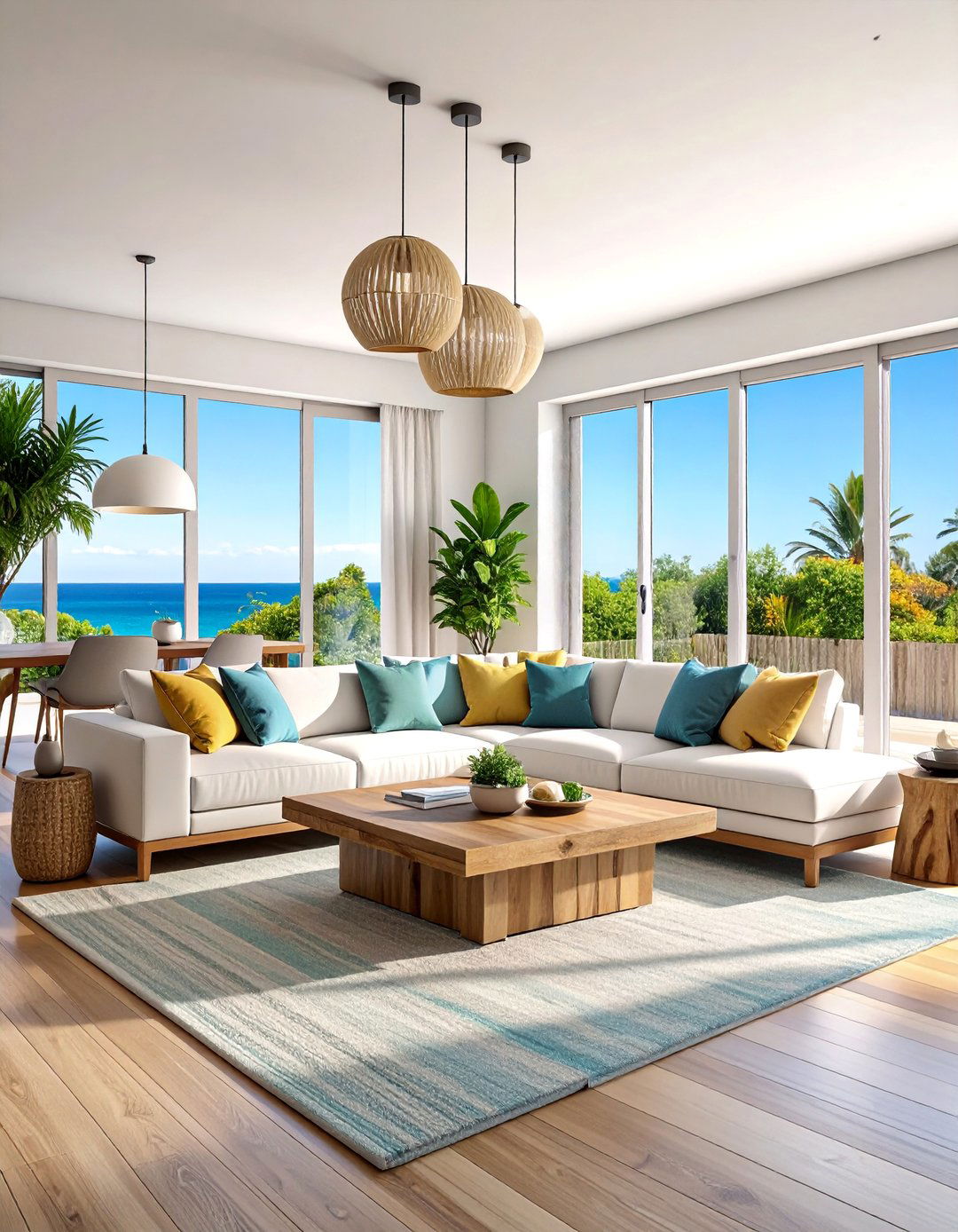 Contemporary Seaside Living Room with Architectural Elements - 25 Coastal Living Room Ideas