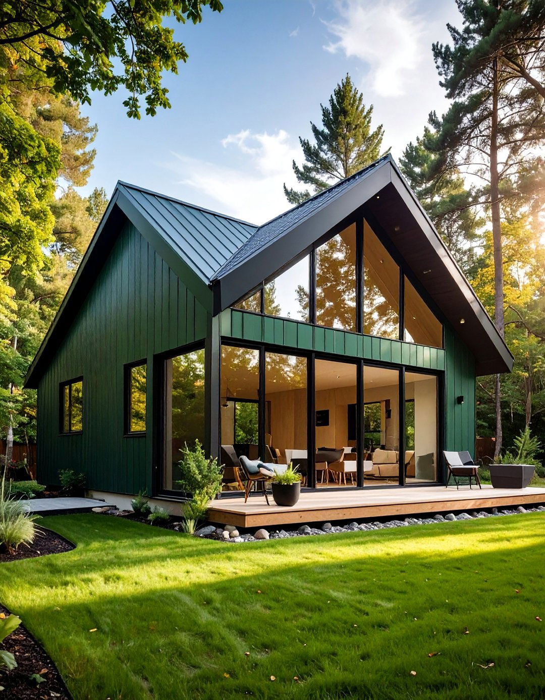 Contemporary Shed Style with Matte Green Metal - 25 Dark Green Exterior Ideas