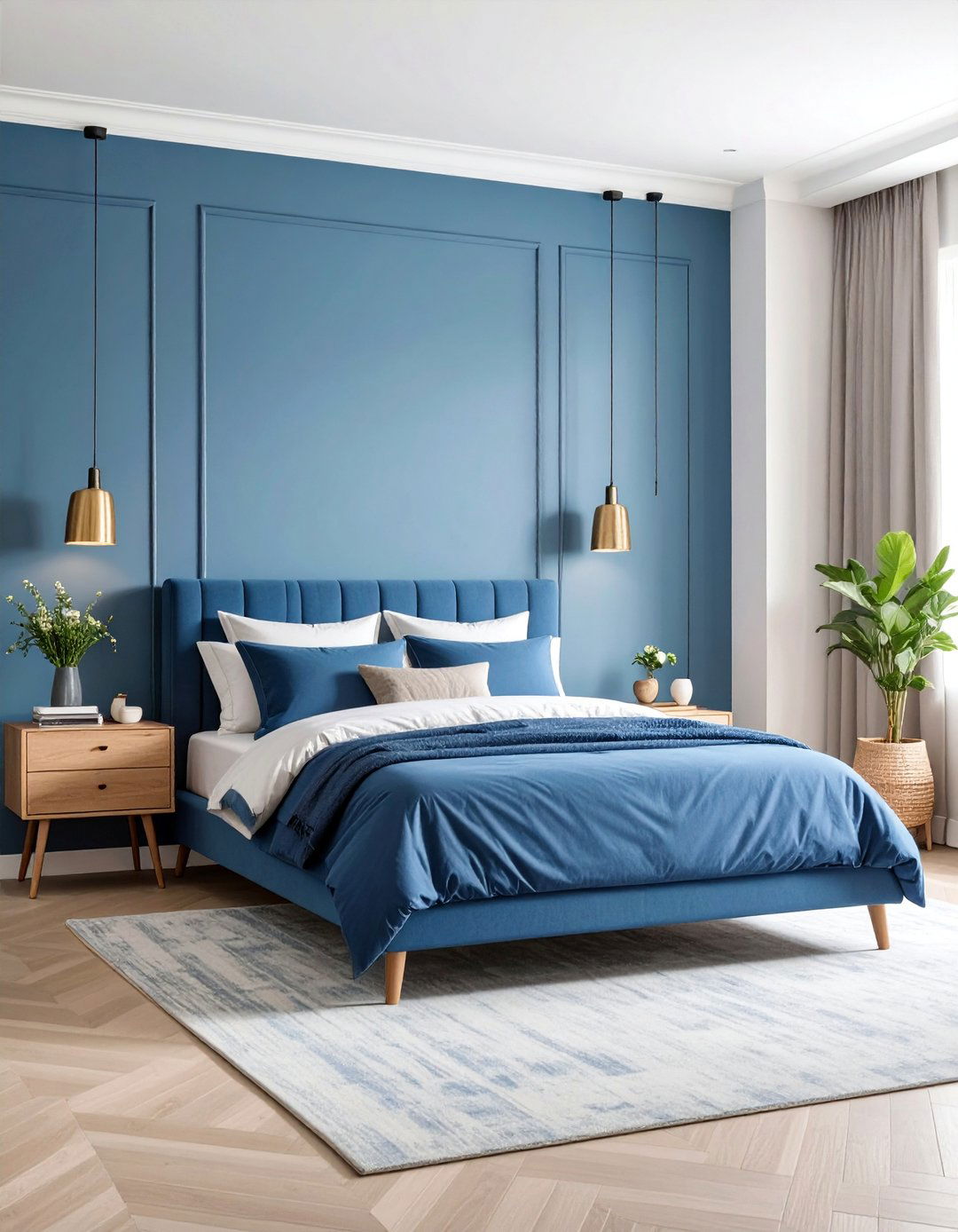 Contemporary Sky Blue Statement Wall - 25 Sky Blue Bedroom Ideas