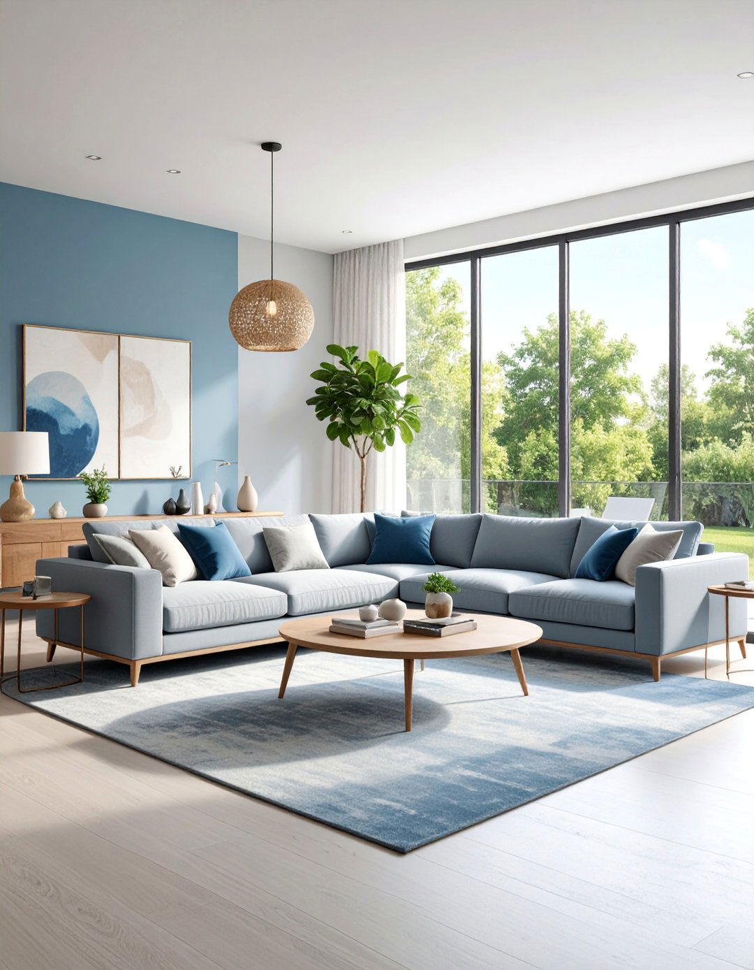 Contemporary Sky Blue and Dove Grey Living Room - 25 Blue and Grey Living Room Ideas
