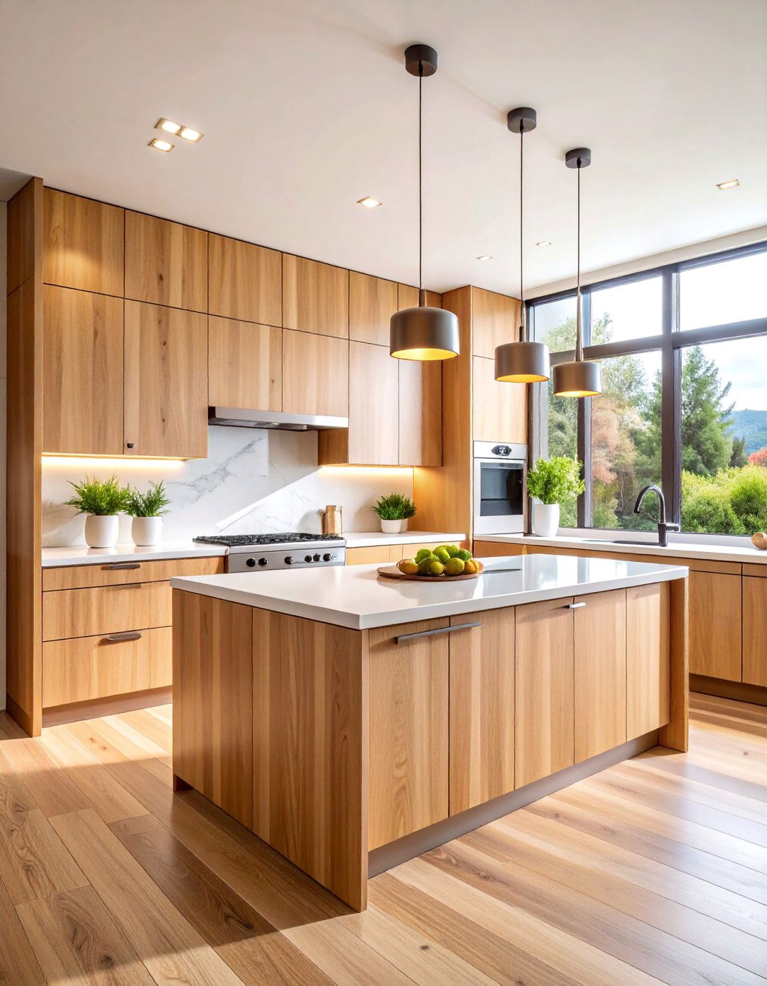 Contemporary Slab Maple Kitchen Cabinets with Integrated Handles - 25 Maple Kitchen Cabinets Ideas