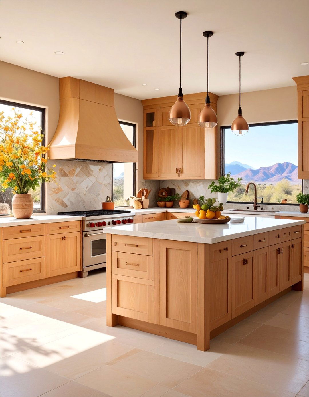Contemporary Southwestern Kitchen with Light Mesquite Cabinets - 25 Kitchens With Light Wood Cabinets