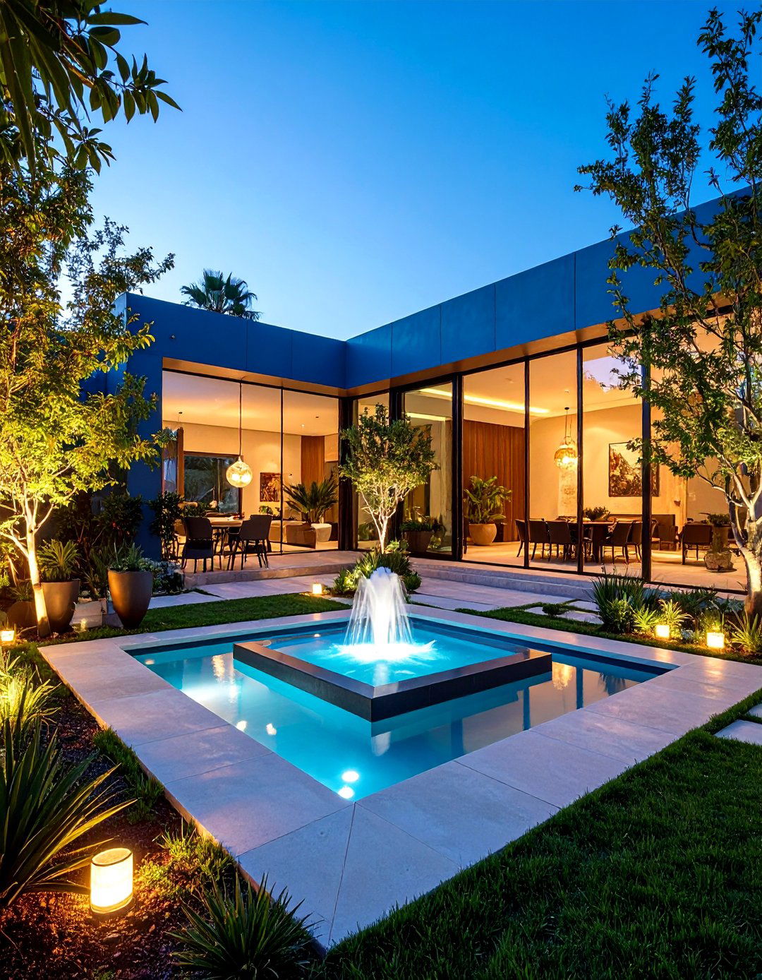 Contemporary Spanish Courtyard with Glass Features - 25 Spanish Courtyard Ideas