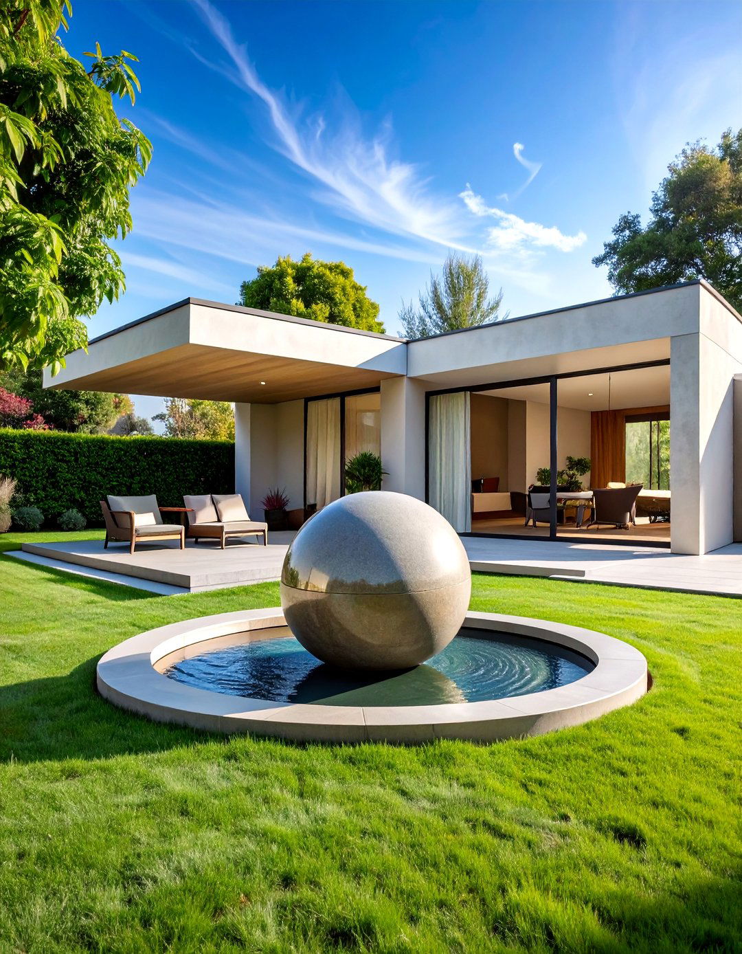 Contemporary Sphere Water Feature - 25 Backyard Fountain Ideas