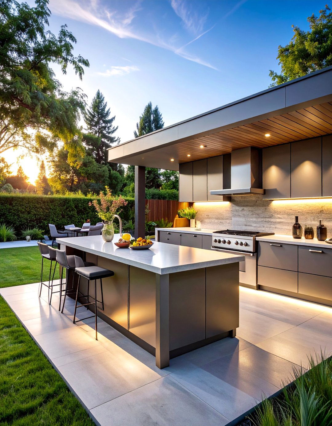 Contemporary Stainless Steel Culinary Center - 25 Luxury Outdoor Kitchen Ideas