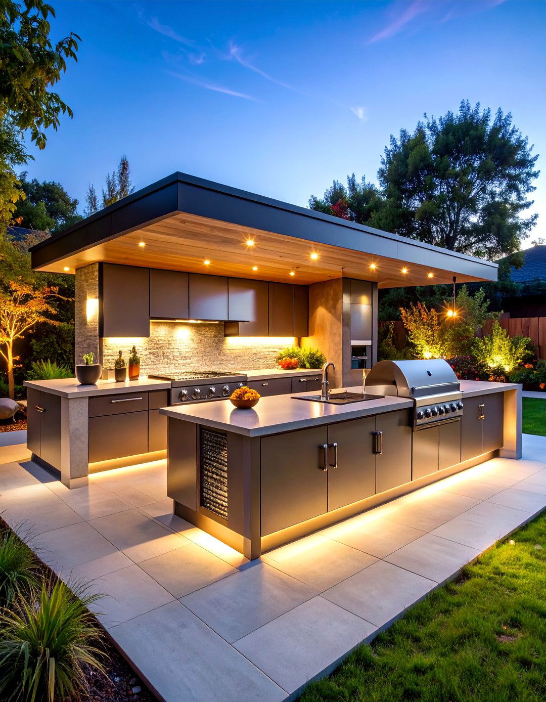 Contemporary Stainless Steel and Concrete Kitchen - 25 L Shaped Outdoor Kitchen Ideas