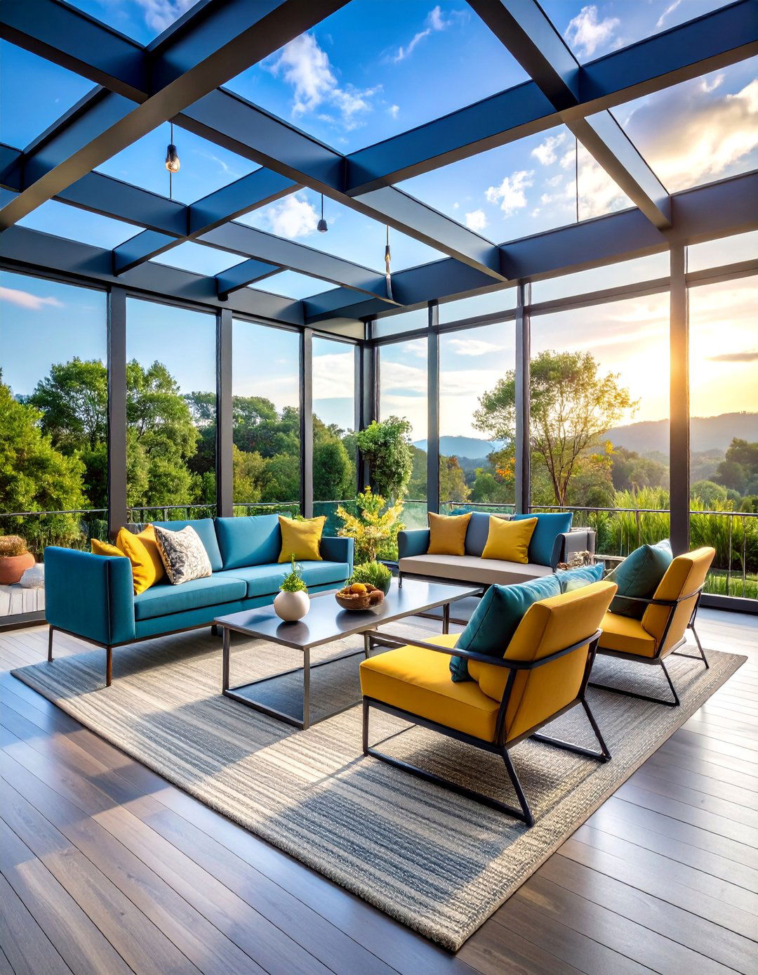 Contemporary Steel Frame Design with Minimalist Details - 25 Sunroom and Deck Combo Ideas