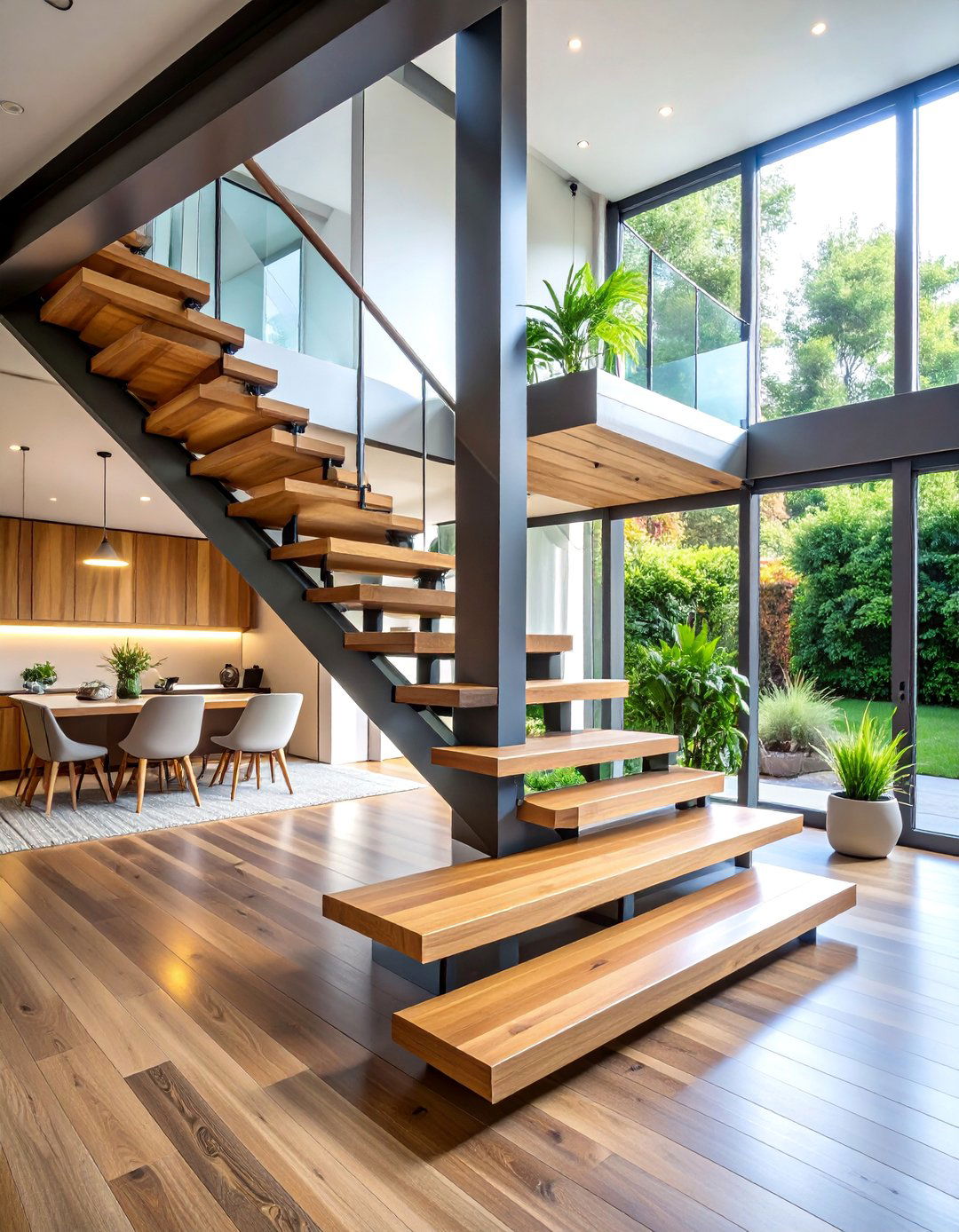 Contemporary Steel Spine Staircase with Wooden Treads - 25 Staircase Ideas