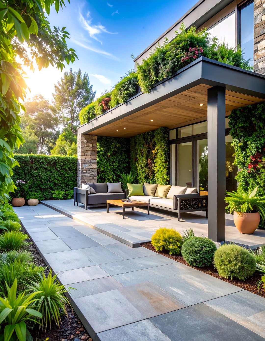 Contemporary Stone Porch with Living Walls - 25 Stone Porch Ideas