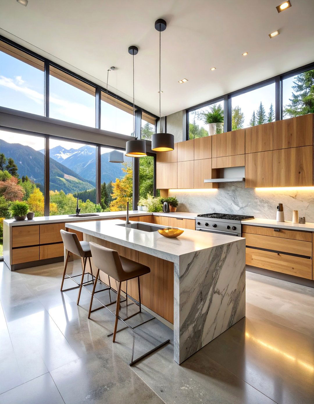 Contemporary Stone and Glass Mountain Kitchen - 25 Mountain House Kitchen Ideas