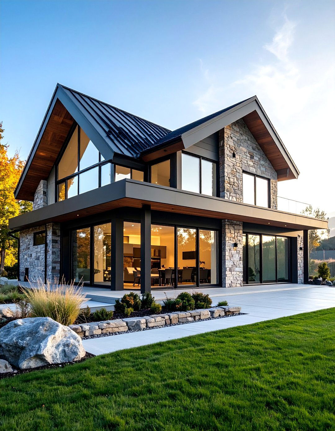 Contemporary Stone and Steel Exterior - 25 Exterior Home with a Black Roof Ideas