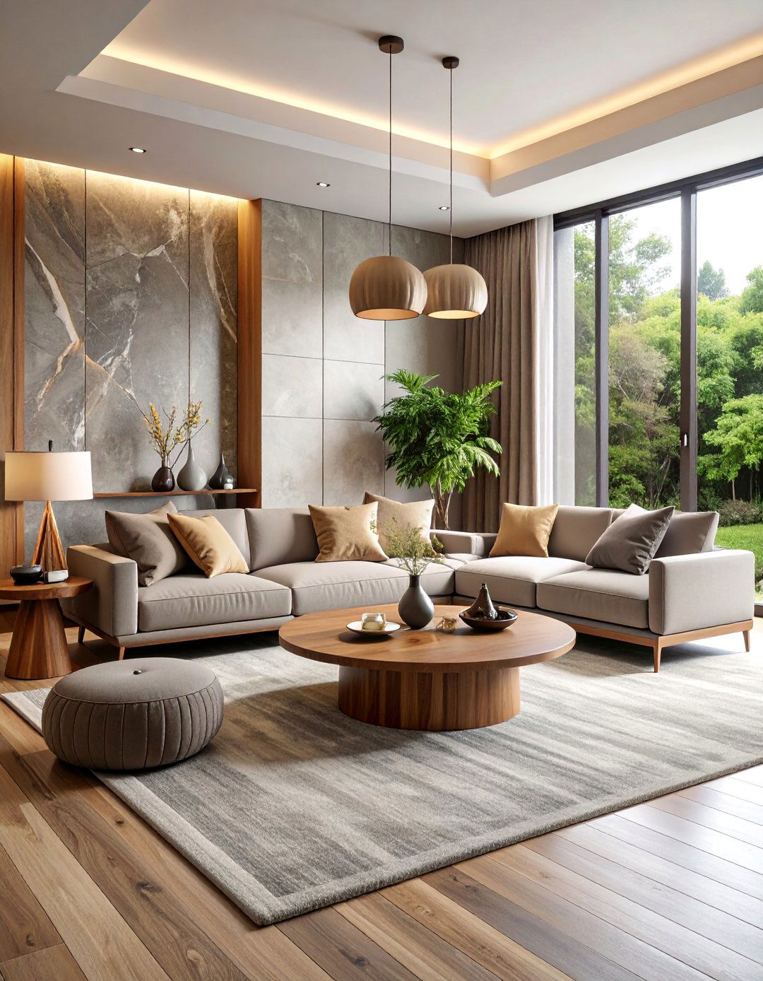 Contemporary Stone and Wood Fusion - 25 Earthy Living Room Decor Ideas