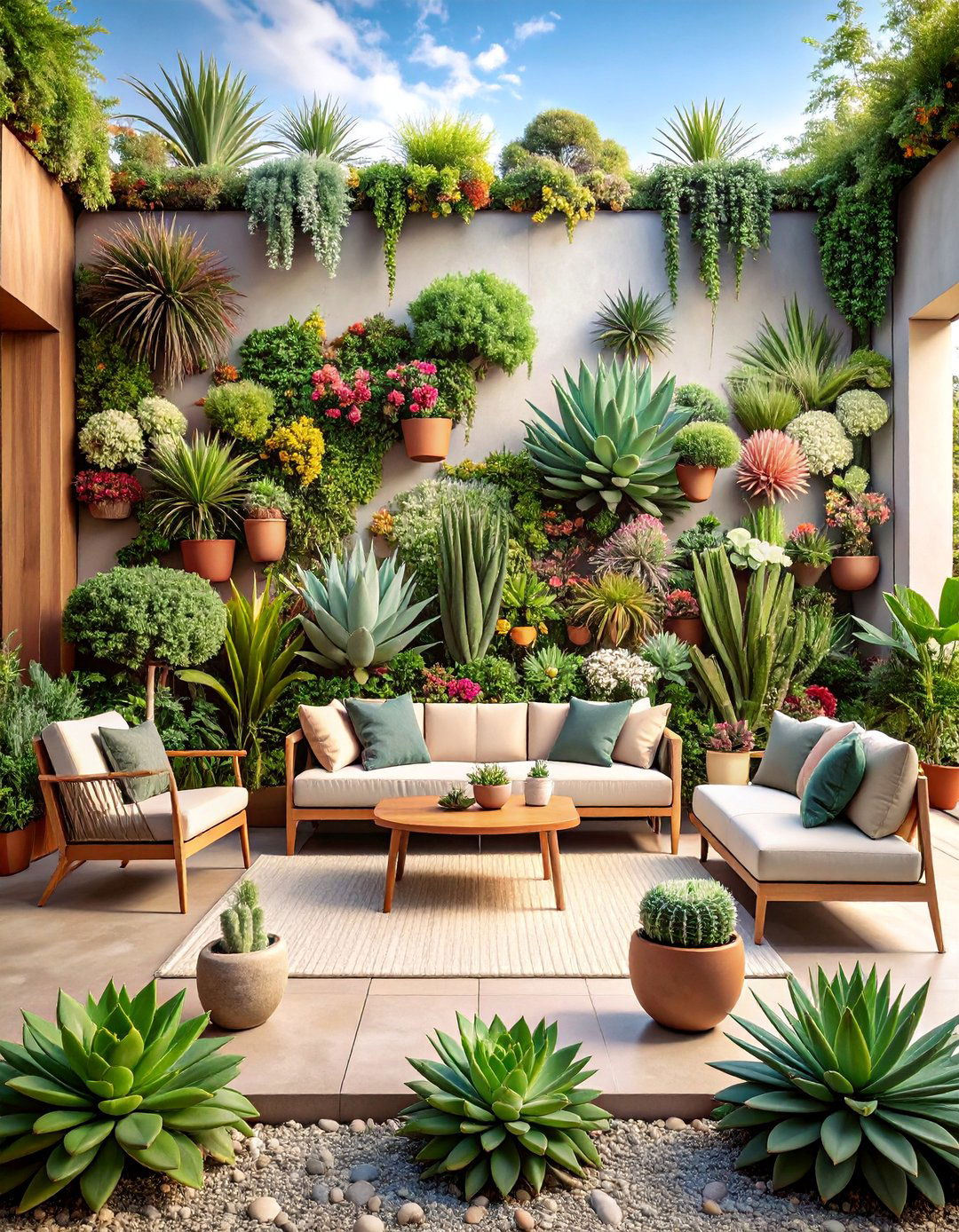 Contemporary Succulent Wall Garden Mural with Modern Design - 25 Garden Mural Ideas