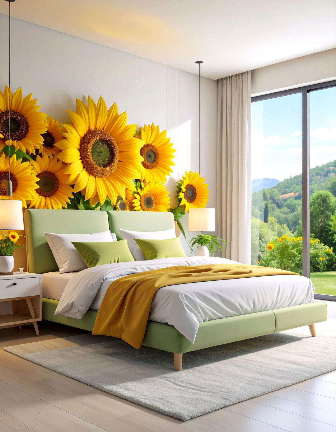 Contemporary Sunflower Bedroom with Smart Lighting Features - 25 Sunflower Bedroom Ideas