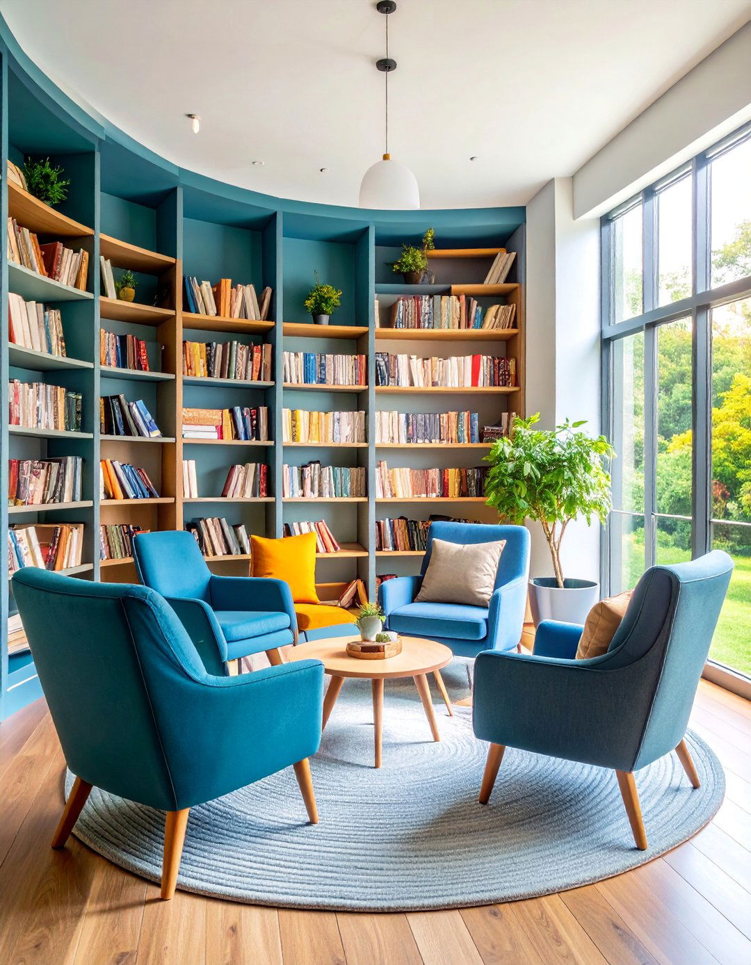 Contemporary Sunken Reading Nook with Built In Bookshelves - 25 Sunken Living Room Ideas