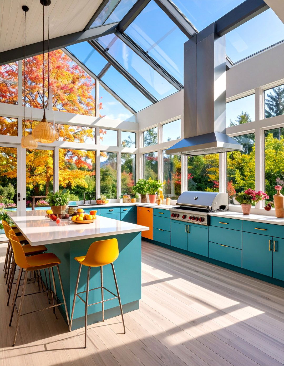 Contemporary Sunroom Kitchen with Integrated Grilling Station - 25 Sunroom Kitchen Ideas