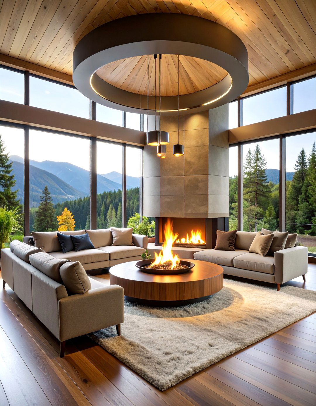 Contemporary Suspended Fireplace - 25 Cabin Fireplace Ideas