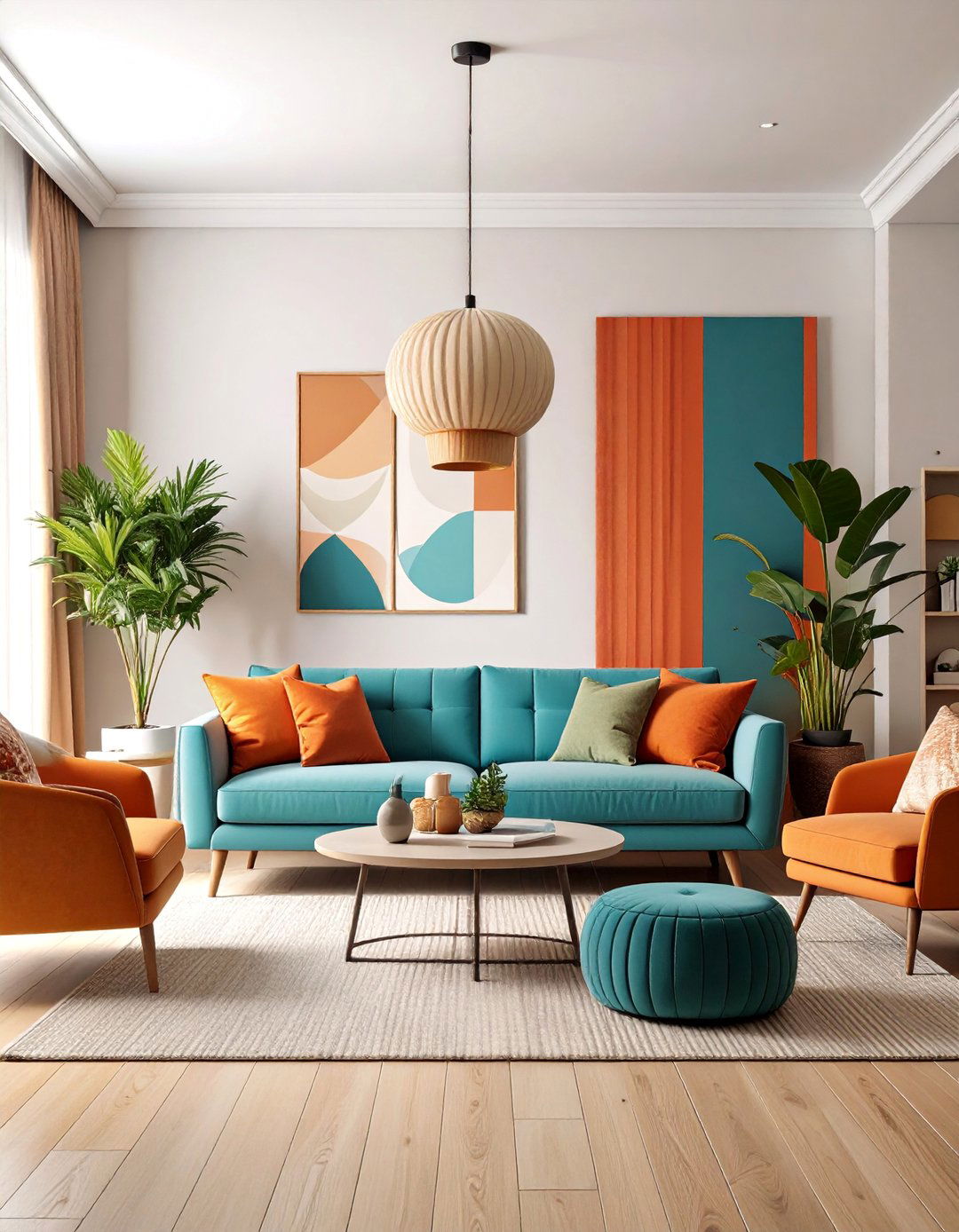 Contemporary Tan Living Room with Bold Accents - 25 Tan Living Room Ideas