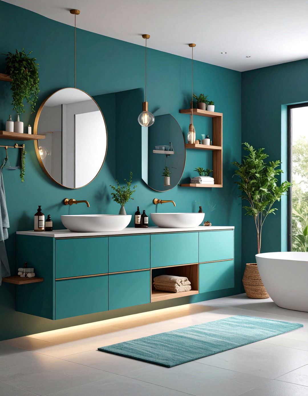Contemporary Teal Floating Elements - 25 Teal Bathroom Ideas