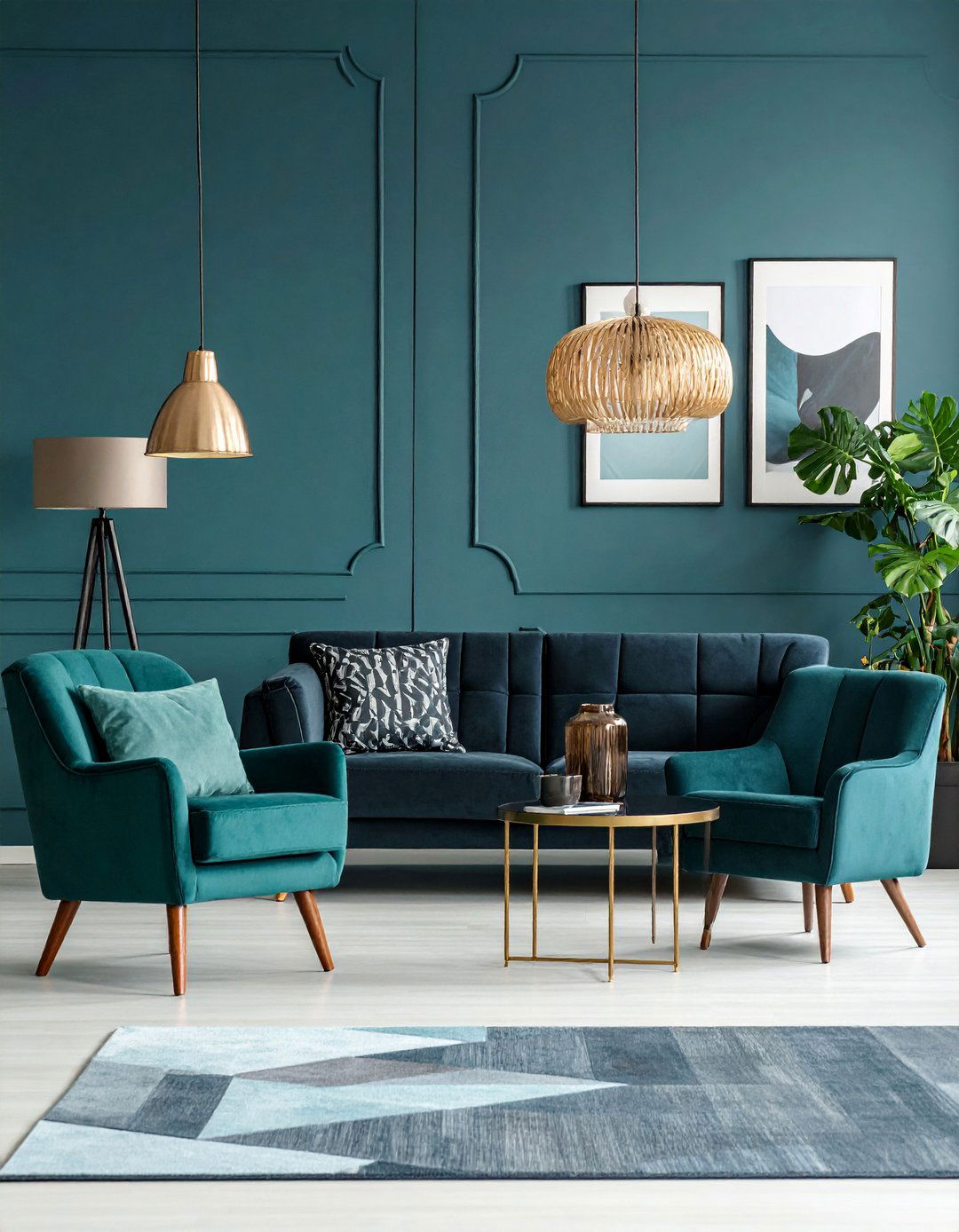 Contemporary Teal and Charcoal Living Room with Bold Accents - 25 Blue and Grey Living Room Ideas