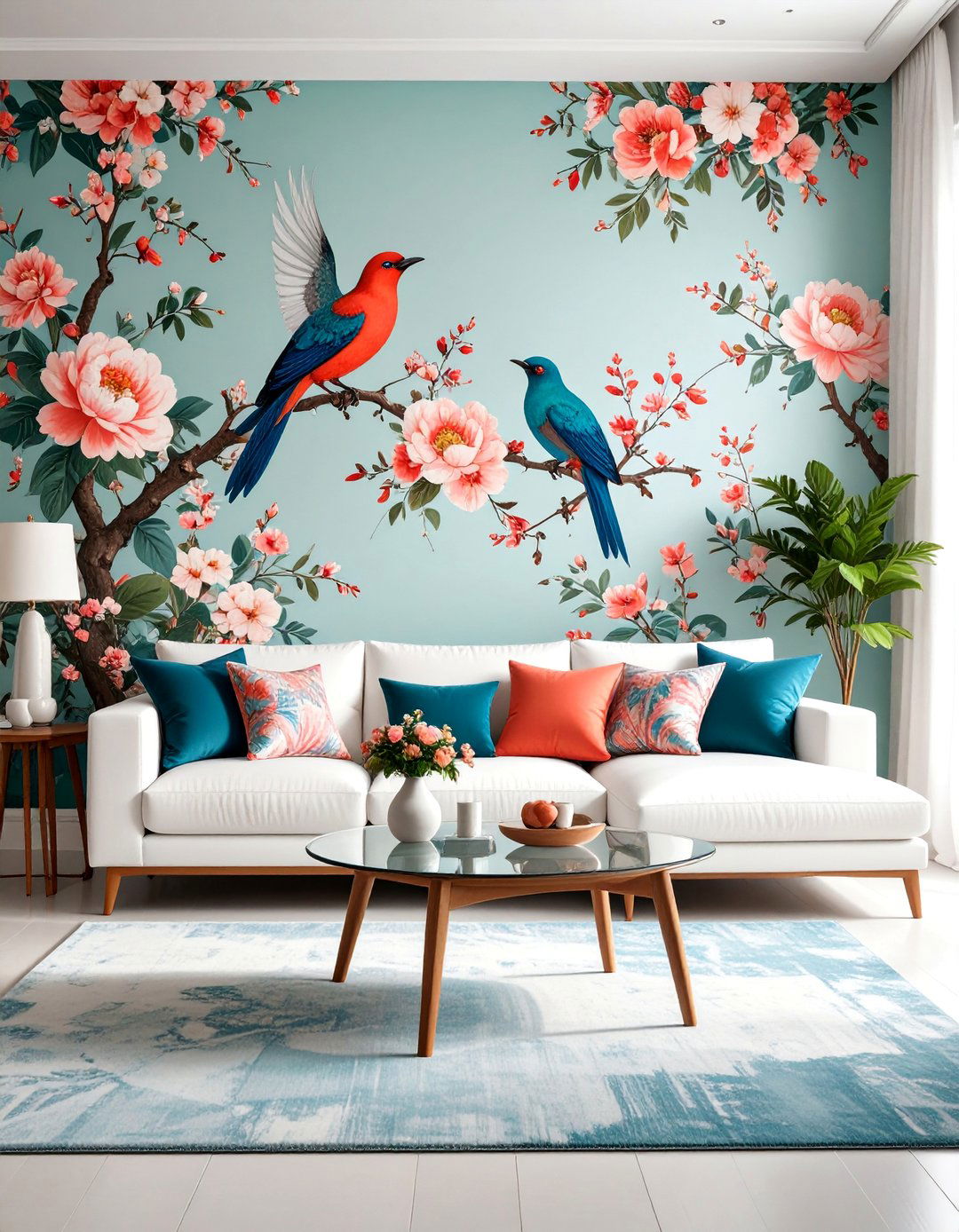 Contemporary Teal and Coral Living Room - 25 Chinoiserie Living Room Ideas