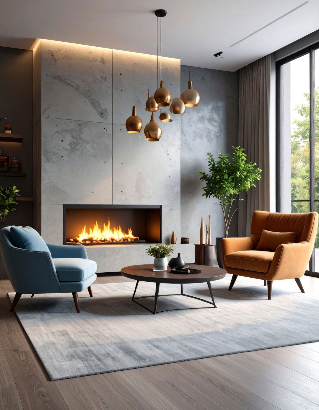 Contemporary Textured Concrete Fireplace Wall - 25 Floor to Ceiling Fireplace Ideas