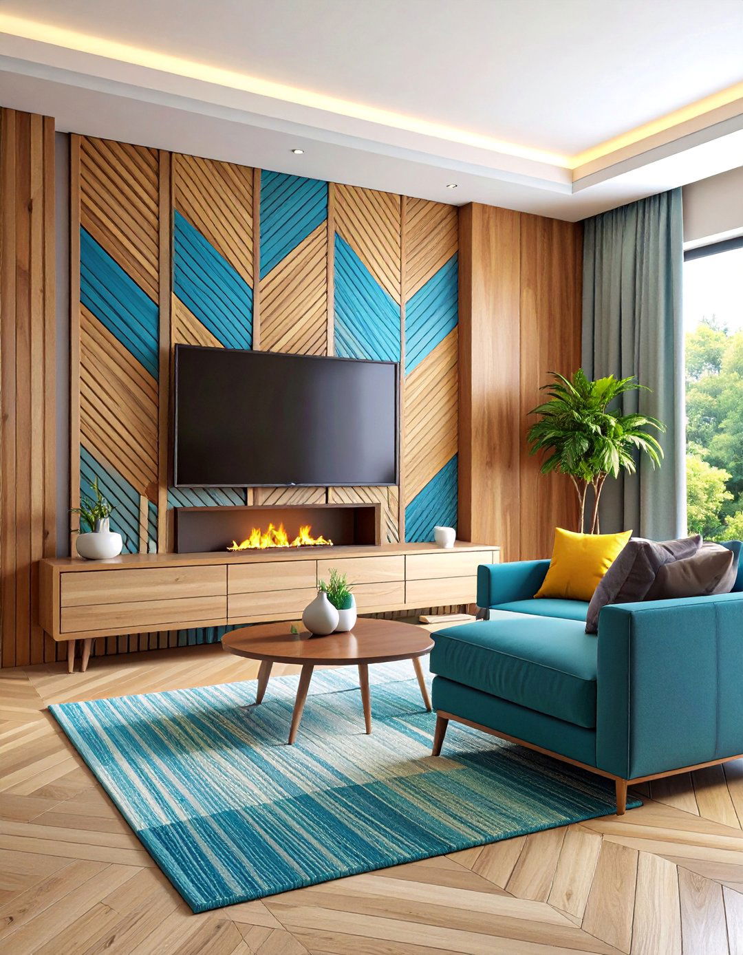 Contemporary Textured Wall Panel Design - 25 Electric Fireplace Ideas With Tv Above