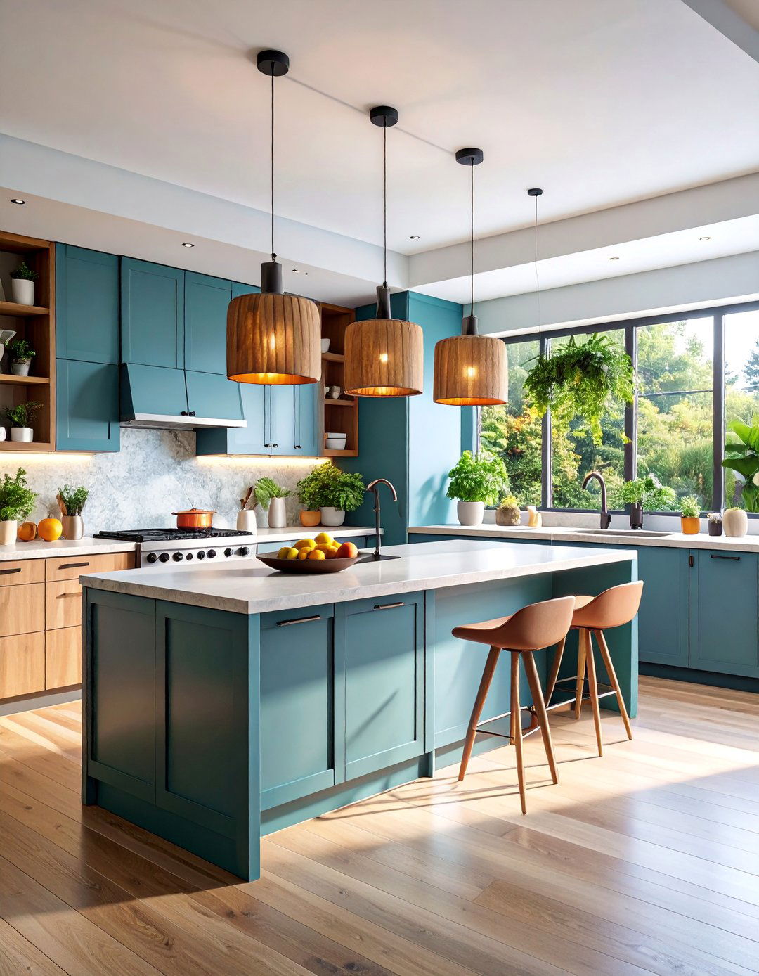 Contemporary Track System with Drum Shade Pendants - 25 Kitchen Track Lighting Ideas