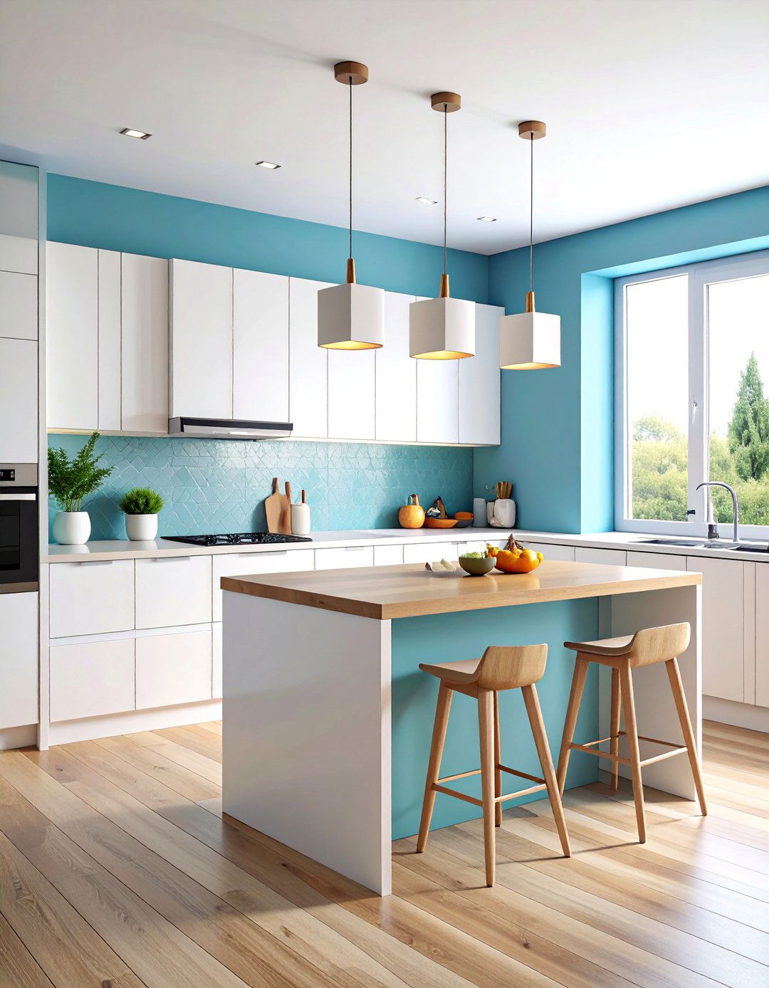 Contemporary Track System with Geometric Pendant Lights - 25 Kitchen Track Lighting Ideas