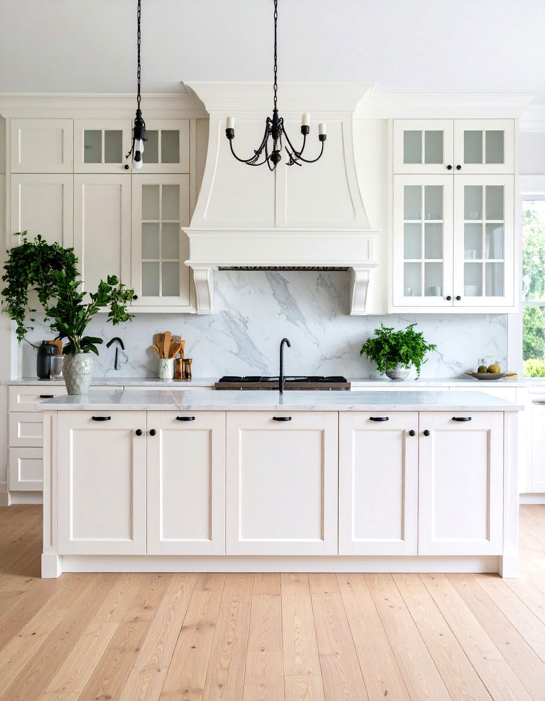 Contemporary Traditional Kitchen with Architectural Details - 25 White Kitchen Cabinets With Black Hardware