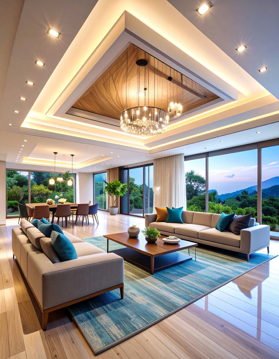 Contemporary Tray Ceiling with Cove Lighting - 25 Living Room Ceiling Ideas