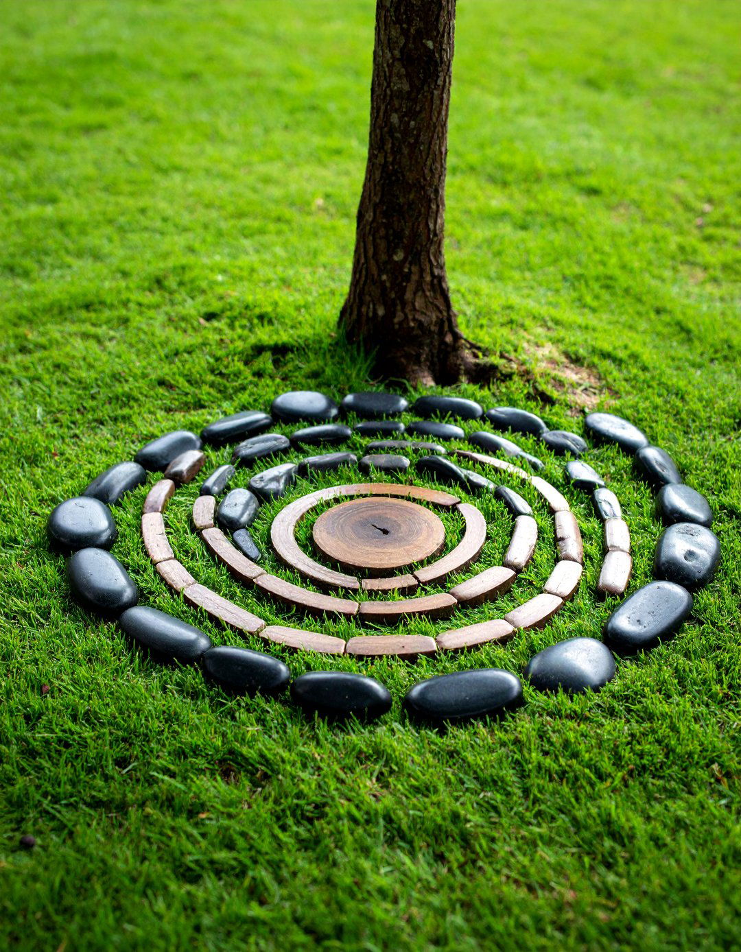 Contemporary Tree Ring with Black Rocks - 25 Black River Rock Landscaping Ideas