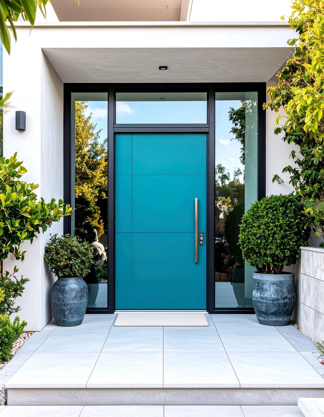 Contemporary Turquoise Door with Glass Panels - 25 Turquoise Front Door Ideas